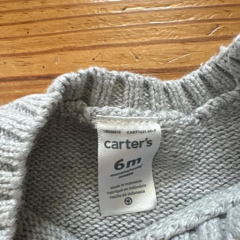 Carter's Wolf Sweater Baby Boy Gray Intarsia Knit Animal SIZE‎ 6M
